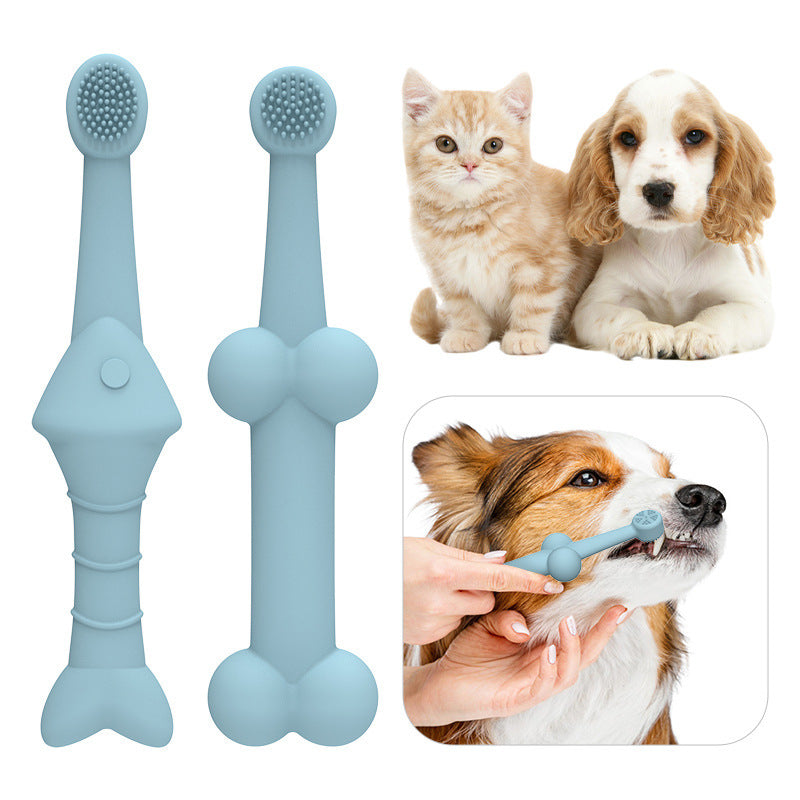 6 x Silicone Pet Toothbrush (3 Fish shape and 3 Bone shape) Blue Gentle Food-Grade Silicone Pet Toothbrush - Promotes Healthy Teeth & Gums for Dogs & Cats — image 4