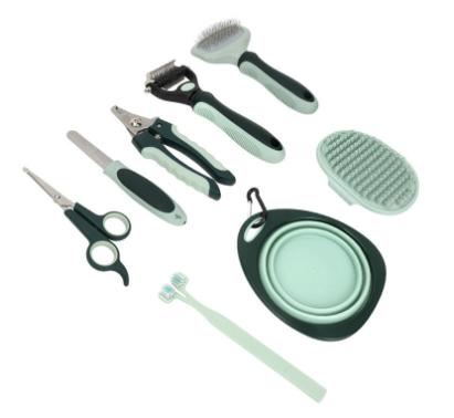 Grey and Green Complete 8-Piece Pet Grooming Kit - Essential Dog & Cat Care Tools with Brushes, Nail Clippers, Scissors & Portable Case β image 2