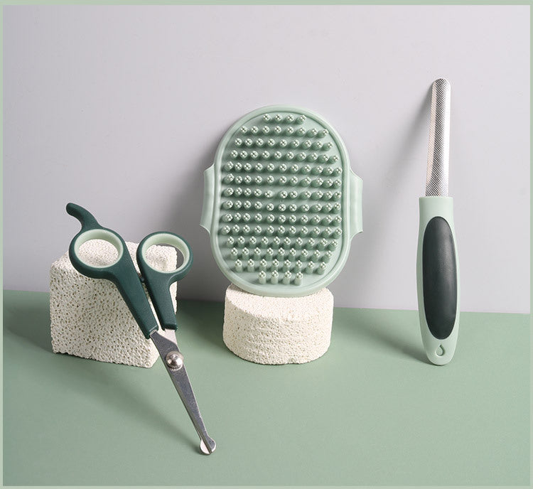 Grey and Green Complete 8-Piece Pet Grooming Kit - Essential Dog & Cat Care Tools with Brushes, Nail Clippers, Scissors & Portable Case β image 5