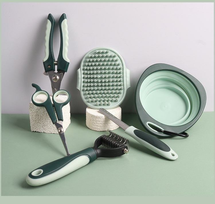 Grey and Green Complete 8-Piece Pet Grooming Kit - Essential Dog & Cat Care Tools with Brushes, Nail Clippers, Scissors & Portable Case β image 6