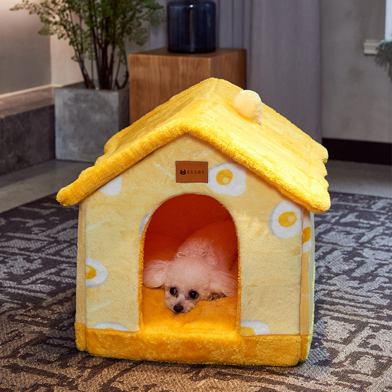 Foldable Pet Cave Kennel – Self-Warming Plush, Removable & Washable — image 3