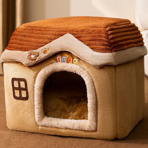 Foldable Pet Cave Kennel – Self-Warming Plush, Removable & Washable — image 12