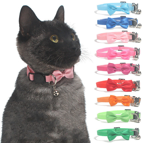 Bow Bell Tie Collar – Adjustable Nylon, Cats & Small Dogs
