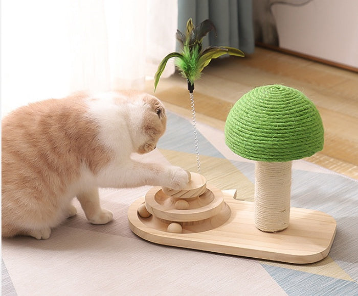 Sisal Ball Cat Scratcher Toy – Double Track, Solid Wood Base