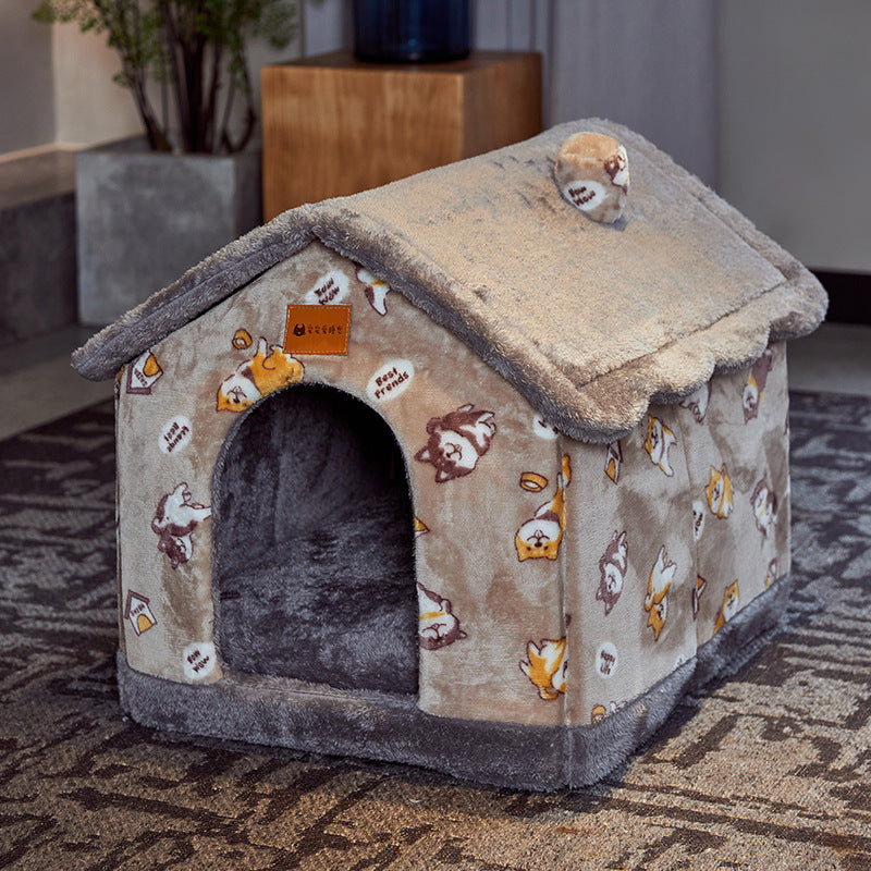 Foldable Pet Cave Kennel – Self-Warming Plush, Removable & Washable — image 10