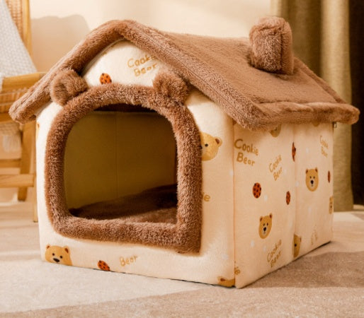 Foldable Pet Cave Kennel – Self-Warming Plush, Removable & Washable — image 14