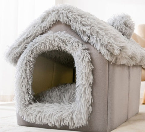 Foldable Pet Cave Kennel – Self-Warming Plush, Removable & Washable — image 18