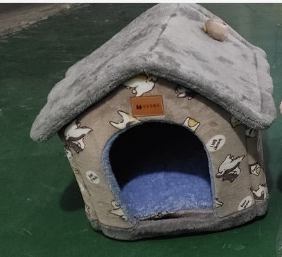 Foldable Pet Cave Kennel – Self-Warming Plush, Removable & Washable — image 4