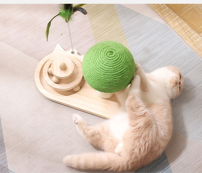 Sisal Ball Cat Scratcher Toy – Double Track, Solid Wood Base — image 4