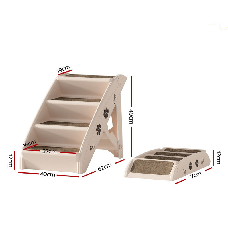 i.Pet Dog Ramp Steps For Bed Sofa Car Pet Stairs Ladder Portable Foldable Beige — image 2