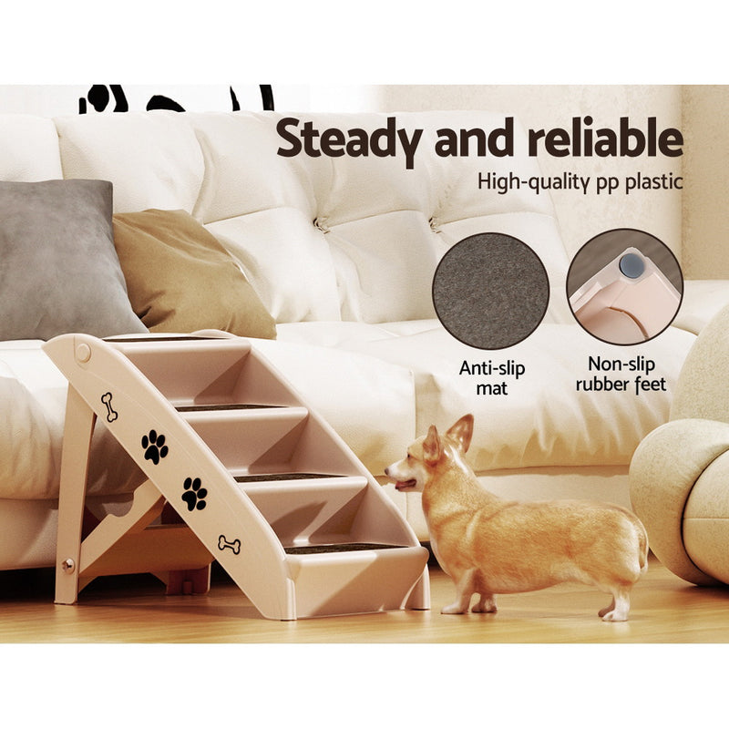 i.Pet Dog Ramp Steps For Bed Sofa Car Pet Stairs Ladder Portable Foldable Beige — image 5