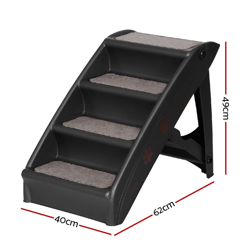 i.Pet Dog Ramp Steps For Bed Sofa Car Pet Stairs Ladder Portable Foldable Black — image 2