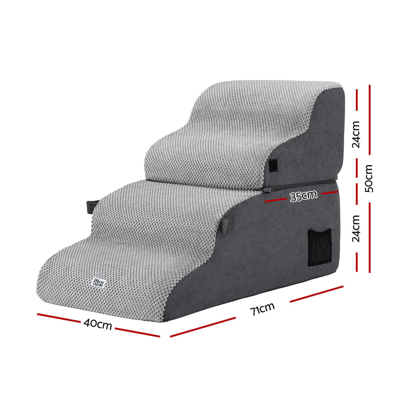 i.Pet Dog Stairs and Bed 2-in-1 Sofa Car Foam Non-Slip Washable Pet Stairs Indoor Grey — image 2
