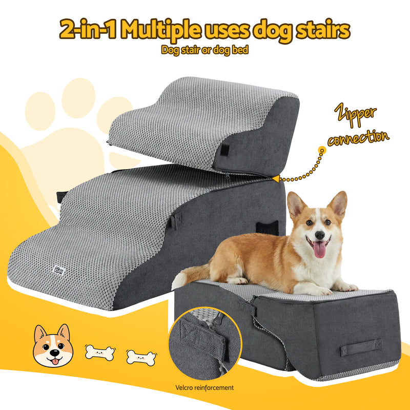 i.Pet Dog Stairs and Bed 2-in-1 Sofa Car Foam Non-Slip Washable Pet Stairs Indoor Grey — image 4