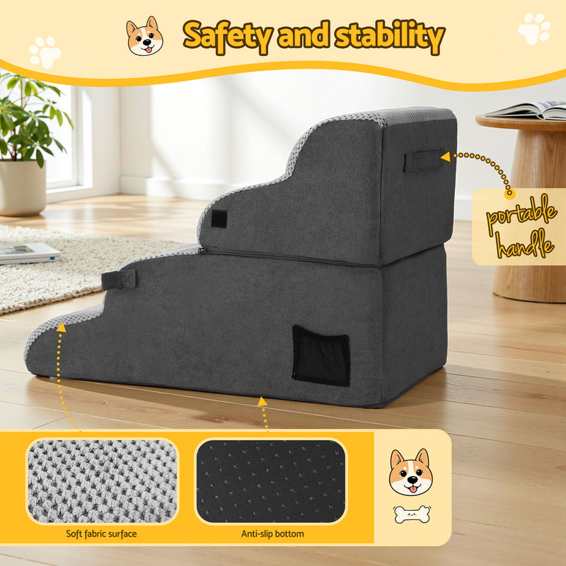 i.Pet Dog Stairs and Bed 2-in-1 Sofa Car Foam Non-Slip Washable Pet Stairs Indoor Grey — image 6