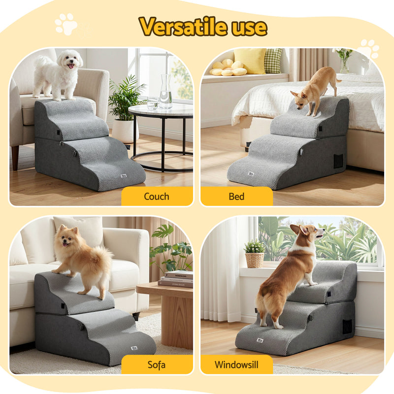 i.Pet Dog Stairs and Bed 2-in-1 Sofa Car Foam Non-Slip Washable Pet Stairs Indoor Grey — image 8