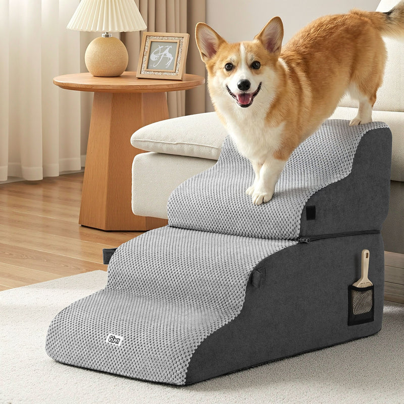 i.Pet Dog Stairs and Bed 2-in-1 Sofa Car Foam Non-Slip Washable Pet Stairs Indoor Grey — image 9