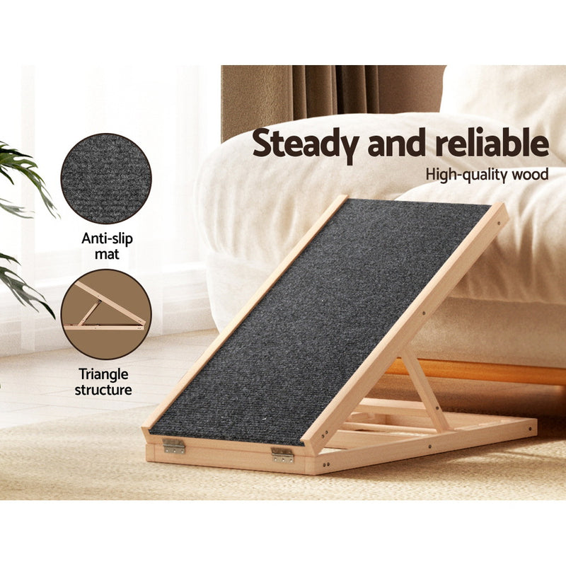 i.Pet Dog Ramp 70cm Adjustable Height Wooden Steps Stairs For Bed Sofa Car Foldable — image 5