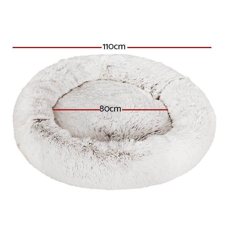 i.Pet Pet Bed Dog Cat 110cm Calming Extra Large Soft Plush White Brown — image 2