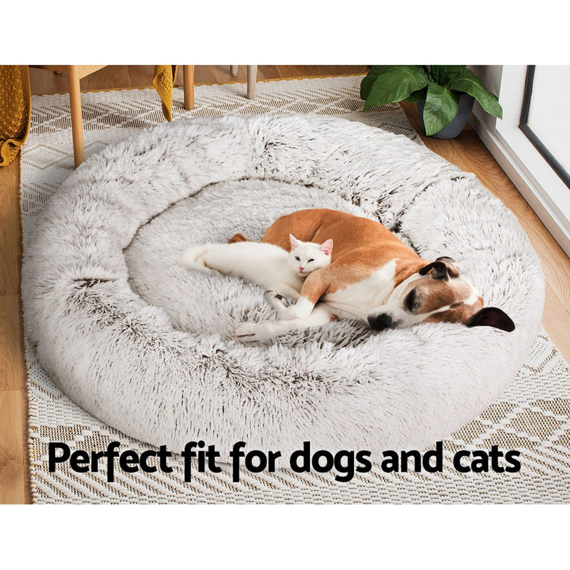 i.Pet Pet Bed Dog Cat 110cm Calming Extra Large Soft Plush White Brown — image 7