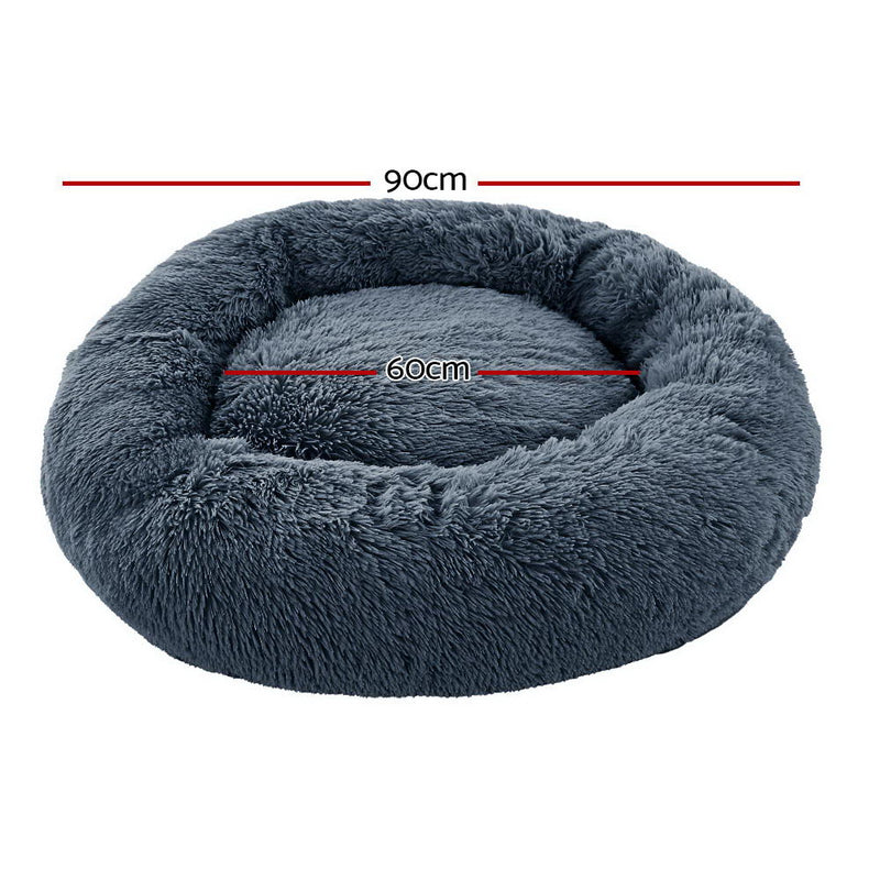 i.Pet Pet Bed Dog Cat 90cm Large Calming Soft Plush Bed Dark Grey — image 2