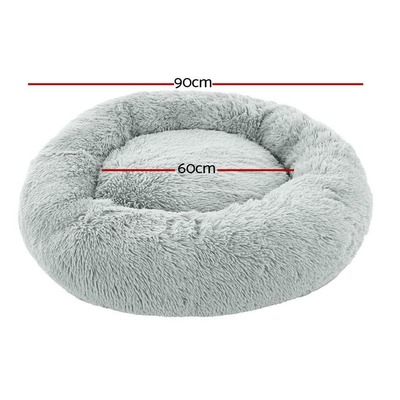i.Pet Pet Bed Dog Cat 90cm Large Calming Soft Plush Light Grey — image 2