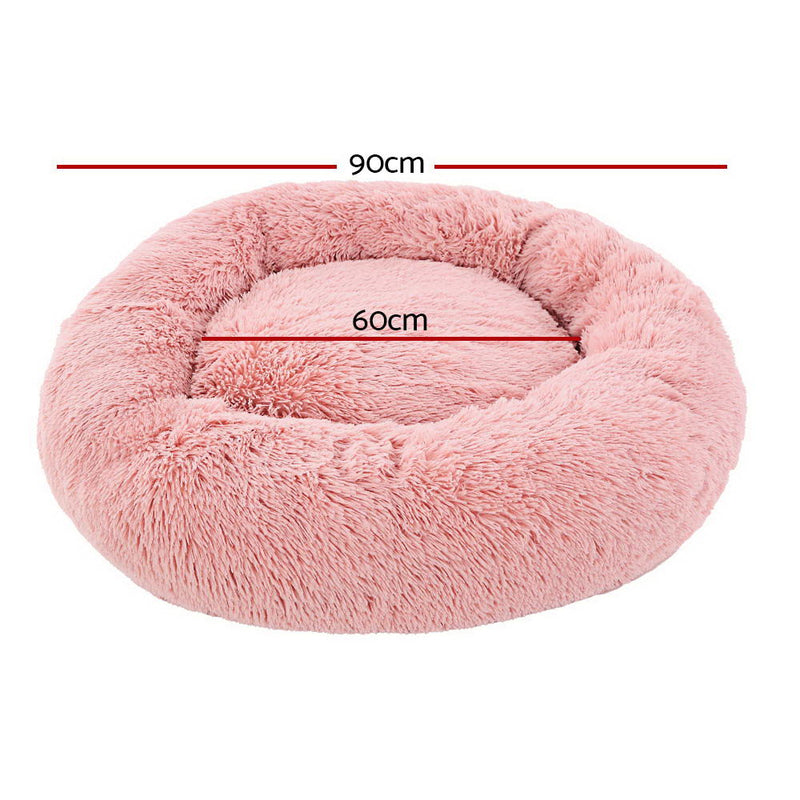 i.Pet Pet Bed Dog Cat 90cm Large Calming Soft Plush Pink — image 2