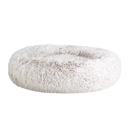 i.Pet Calming Plush Pet Bed 90cm (White & Brown)
