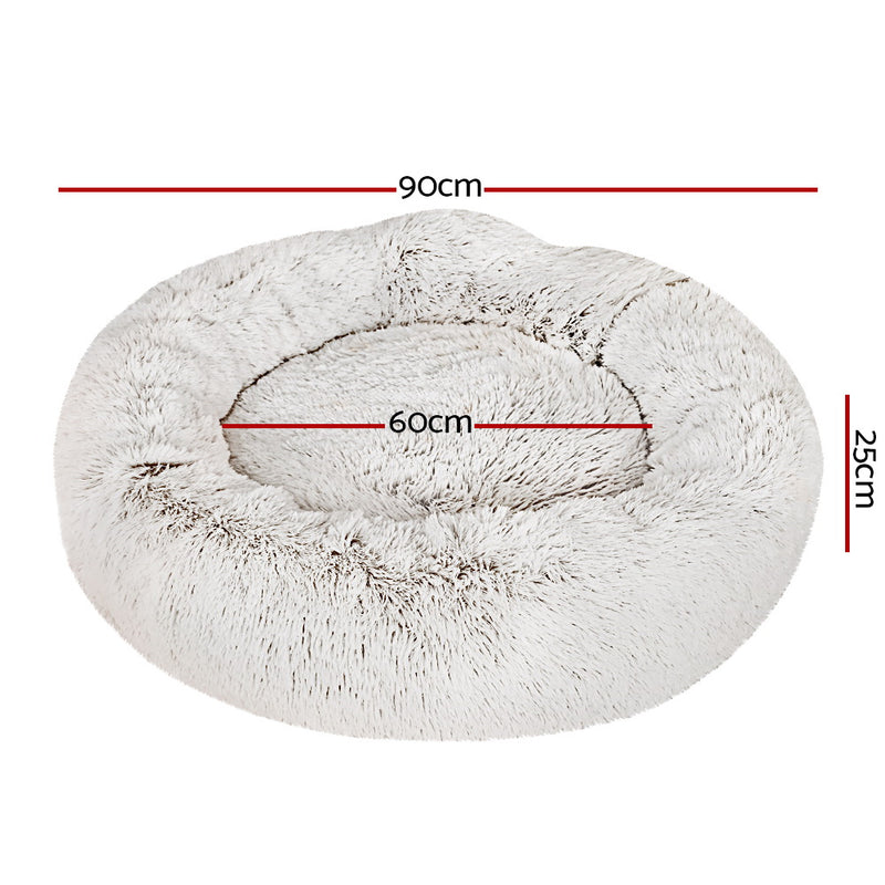i.Pet Pet Bed Dog Cat 90cm Large Calming Soft Plush White Brown — image 2