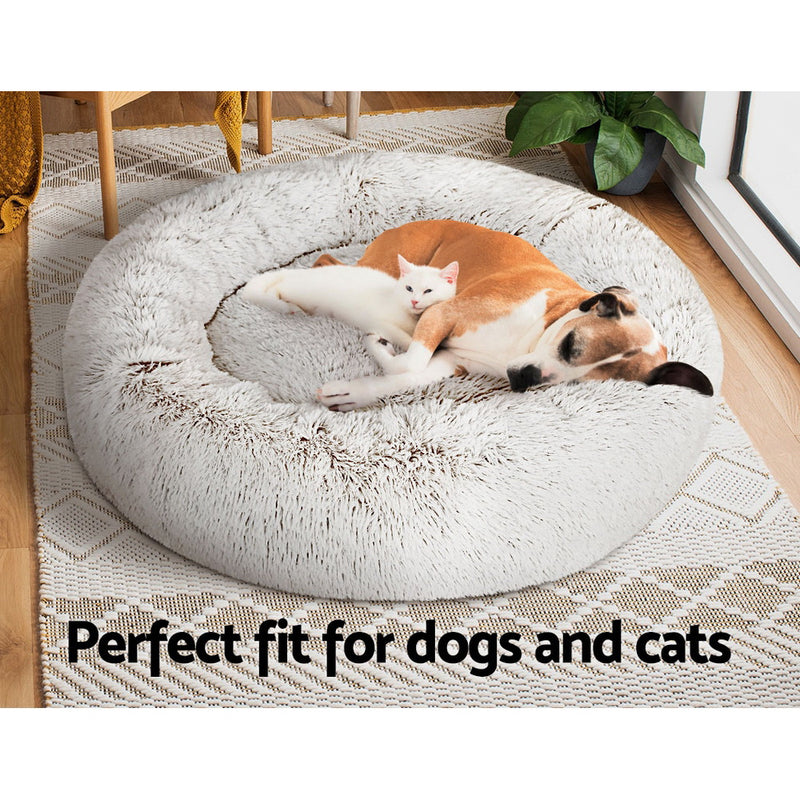 i.Pet Pet Bed Dog Cat 90cm Large Calming Soft Plush White Brown — image 7