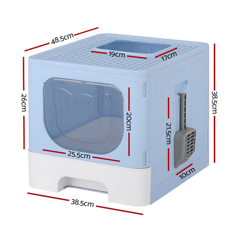 i.Pet Cat Litter Box Large Tray Kitty Toilet Enclosed Hooded Foldable Cat Litter Box Scoop Blue — image 2