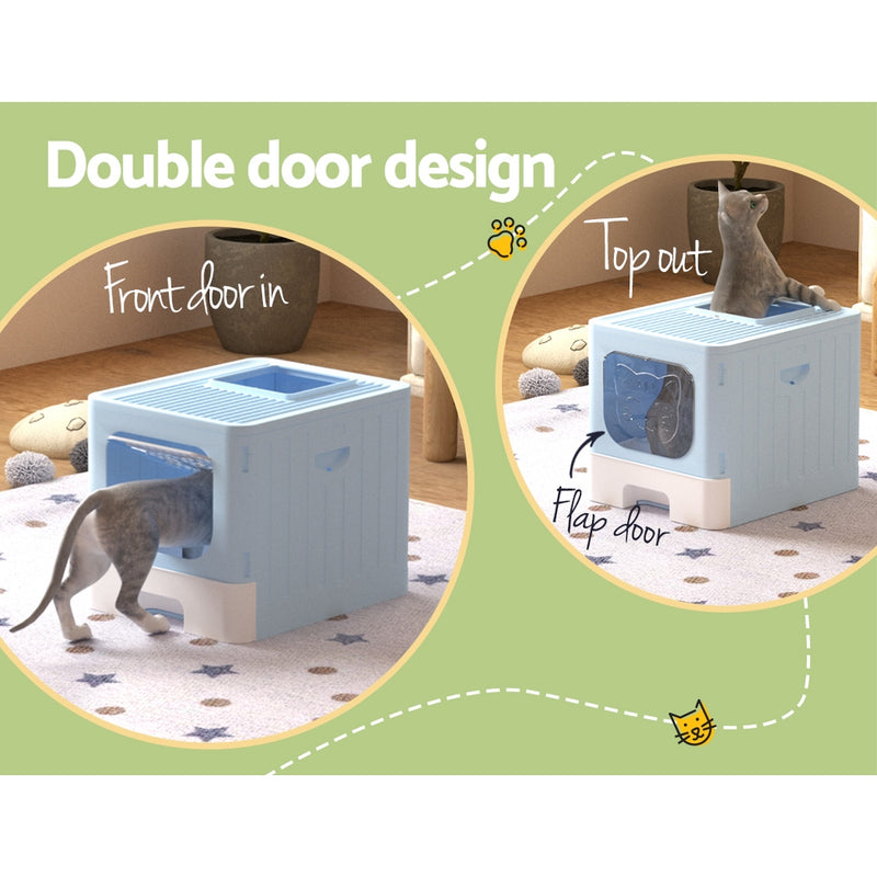 i.Pet Cat Litter Box Large Tray Kitty Toilet Enclosed Hooded Foldable Cat Litter Box Scoop Blue — image 4
