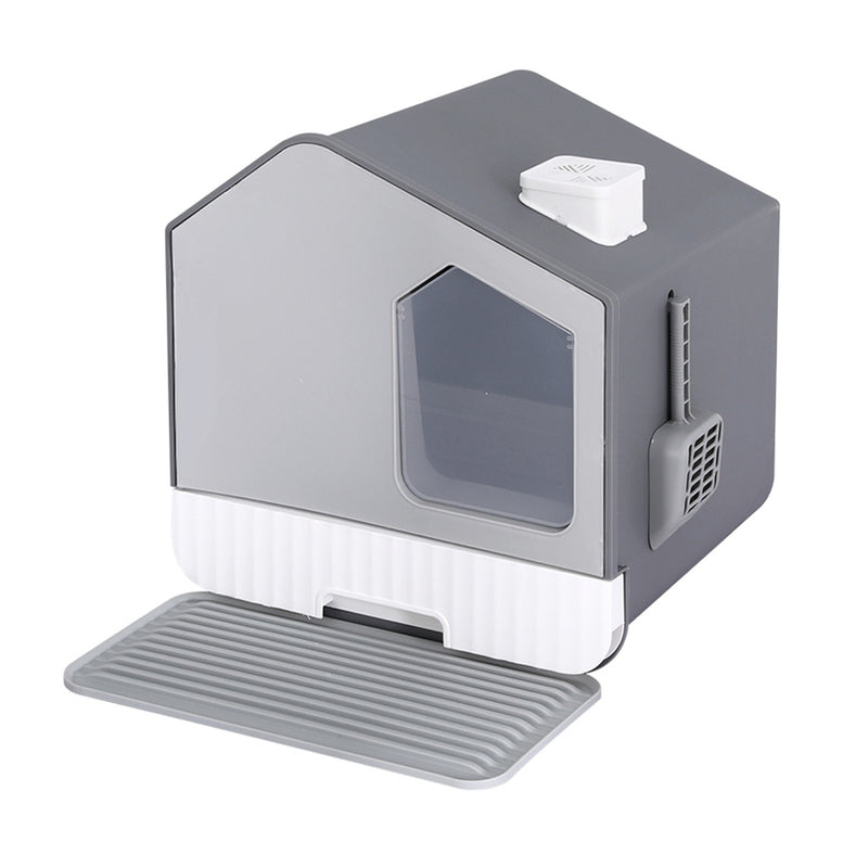 i.Pet Cat Litter Box Large Tray Kitty Toilet Enclosed Cat Litter Box Hooded Scoop Mat Grey — image 2