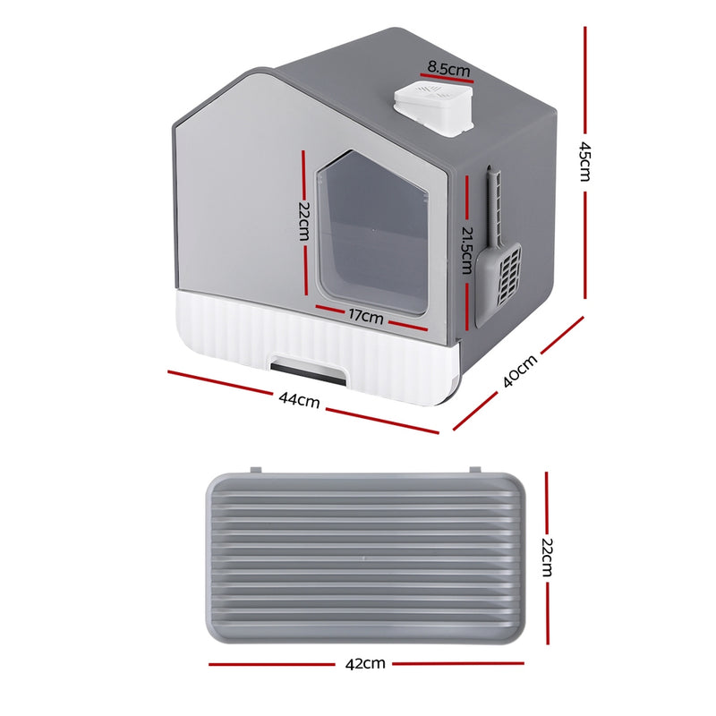 i.Pet Cat Litter Box Large Tray Kitty Toilet Enclosed Cat Litter Box Hooded Scoop Mat Grey — image 3
