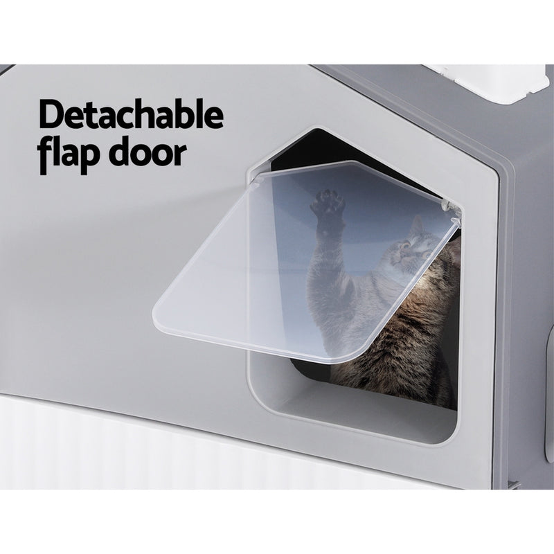 i.Pet Cat Litter Box Large Tray Kitty Toilet Enclosed Cat Litter Box Hooded Scoop Mat Grey — image 4