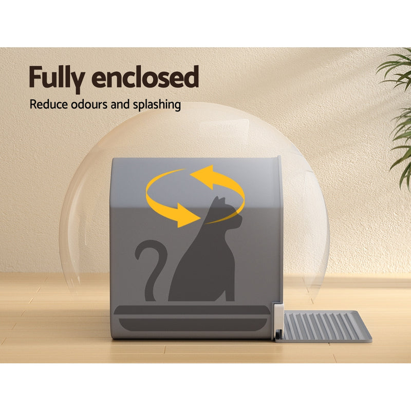 i.Pet Cat Litter Box Large Tray Kitty Toilet Enclosed Cat Litter Box Hooded Scoop Mat Grey — image 6