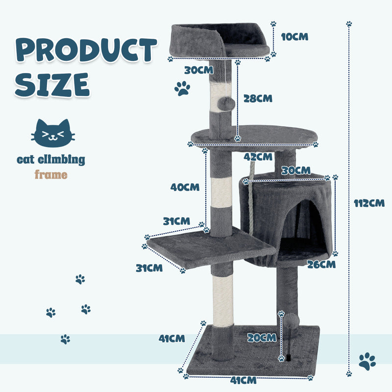 112cm Cat Tower Tree Scratching Post Condo – Dark Grey, Multi-Level Climbing Frame — image 2