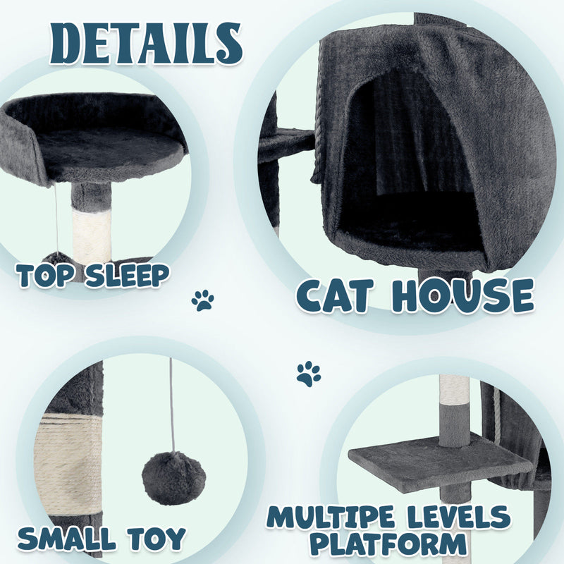 112cm Cat Tower Tree Scratching Post Condo – Dark Grey, Multi-Level Climbing Frame — image 3