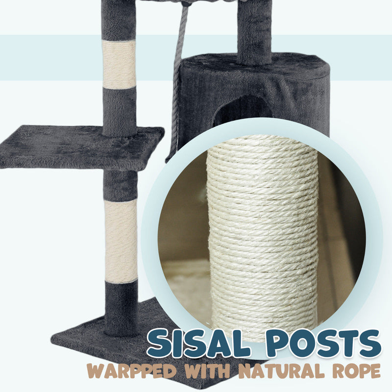 112cm Cat Tower Tree Scratching Post Condo – Dark Grey, Multi-Level Climbing Frame — image 5