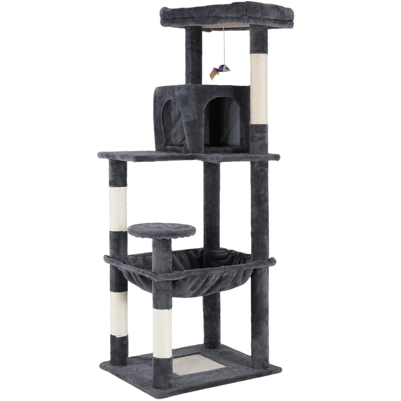 142cm Tall Cat Tower Tree Condo – Dark Grey Multi-Level Scratching Post & Perch