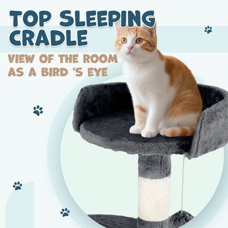 142cm Tall Cat Tower Tree Condo – Dark Grey Multi-Level Scratching Post & Perch — image 5