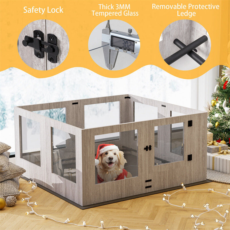 Indoor Dog Pen Tempered Glass Kennel w/ Pad — image 9