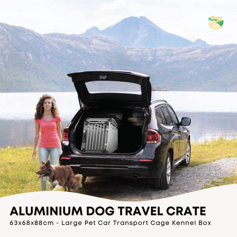 Aluminium Dog Travel Crate 63x68x88cm - Large Pet Car Transport Cage Kennel Box — image 2