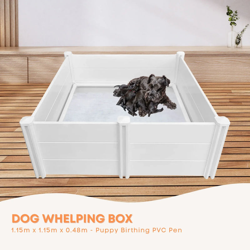 Rooster Farms 1.15m PVC Dog Whelping Box Puppy Birthing Pen - Anti-Crush Rail — image 2