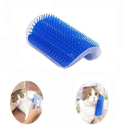 Wall-Corner Cat Self-Groomer Brush with Catnip (Blue)