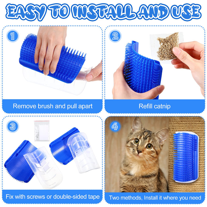 Cat Self Groomer Catnip  Dog Cat Toy Corner Groomer Wall Corner Scratcher Comb Grooming Massage Brush Blue — image 2
