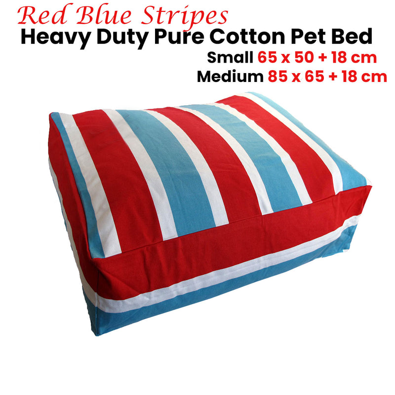 Heavy Duty Pure Cotton Pet Dog Bed Cover Medium Blue Red Stripes — image 2