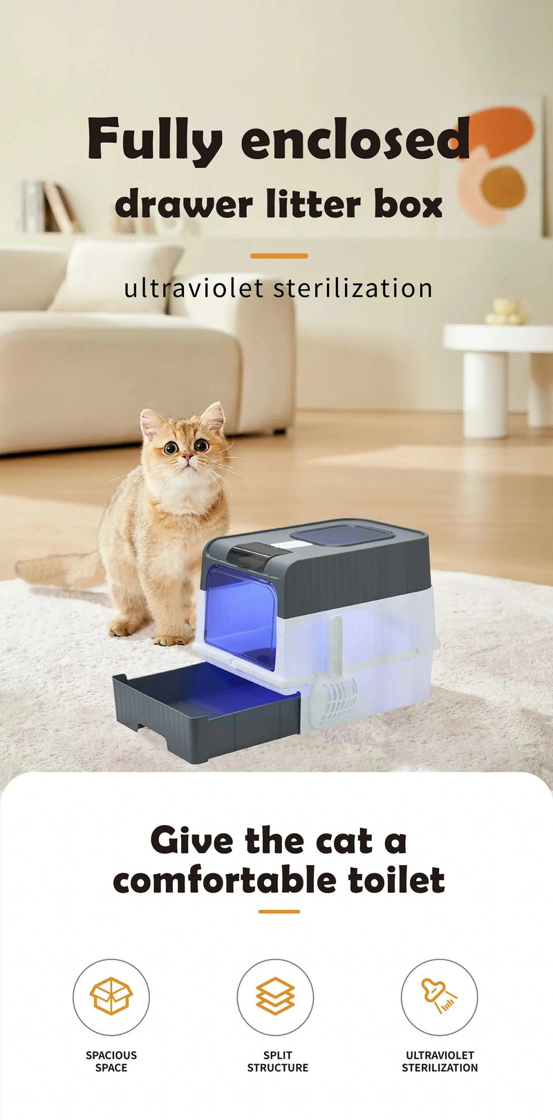 Automatic UV Sterilizing Cat Litter Box -Enclosed Design, Odor Control, and UV Germicidal Technology — image 2