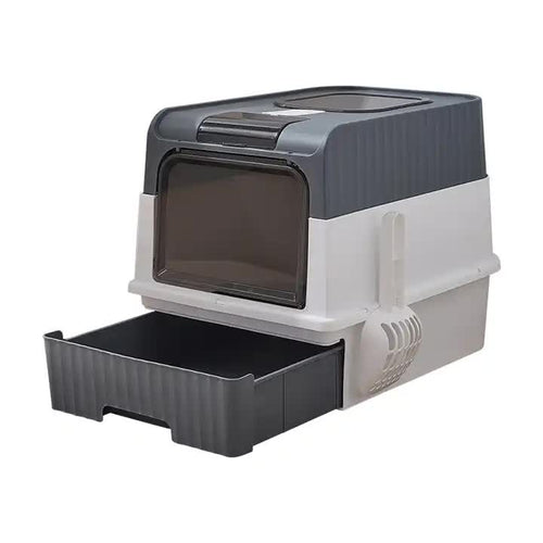 Large Enclosed Cat Litter Box with Drawer and Scoop - Odour Control, Removable Tray, Easy Clean Design