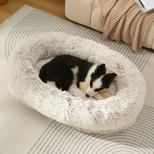 Fluffy Calming Donut Pet Bed, Machine Washable (Gradient Coffee, L)